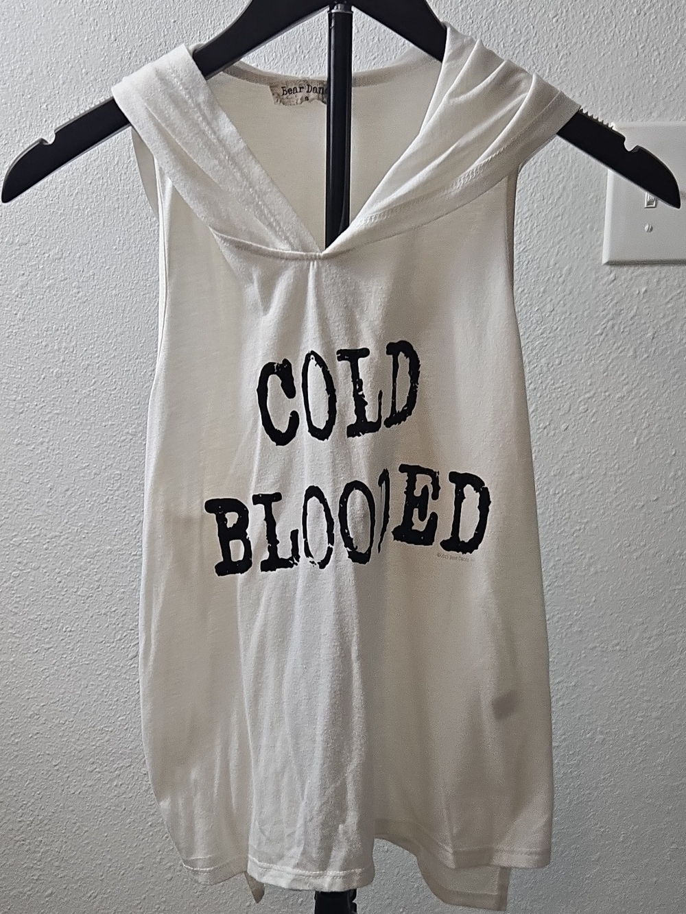 Bear Dance White Hooded Tank with Black "COLD BLOODED" Print